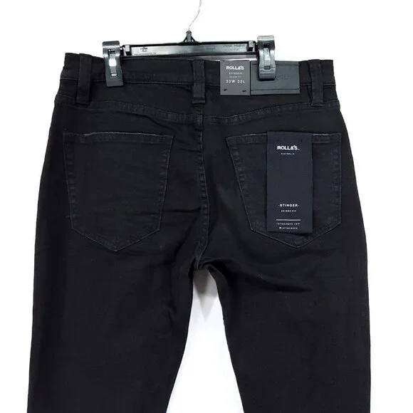 Rollas Stinger Skinny Fit Jeans Size 32x32 Distress Black Denim